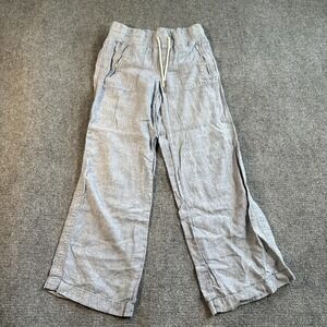 Athleta Pants Womens 4 Blue Cabo Linen Wide Leg Drawstring Travel Chino